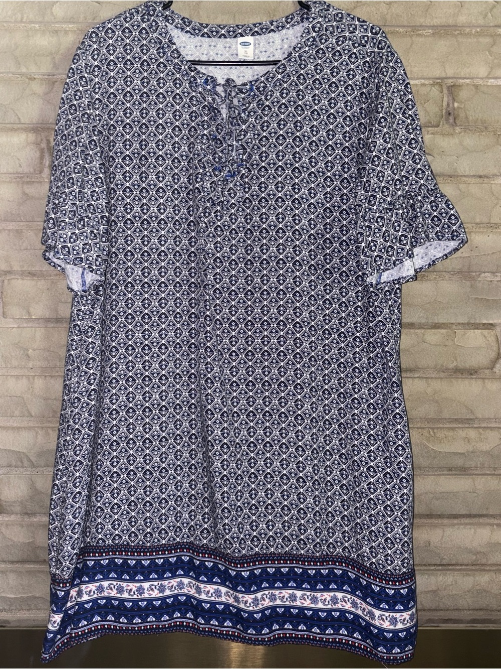 Old Navy Blue Patterned Midi Dress with Border Print